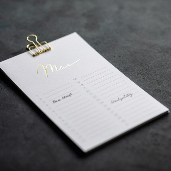 Geburtstagskalender mit goldener Heißfolienprägung, ewiger Kalender, Monat Mai, glänzend