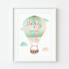 Geburtsposter im Bilderrahmen mit Heißluftballon Motiv in mint braun